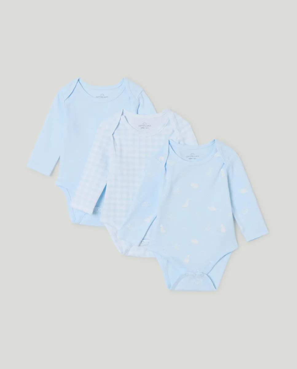 

Комплект из трех боди для мальчика Cotton Juice, синий