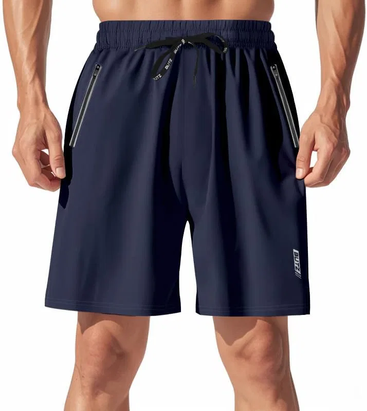 Шорты спортивные для бега, тренировок, с карманами на молнии, Navy Blue