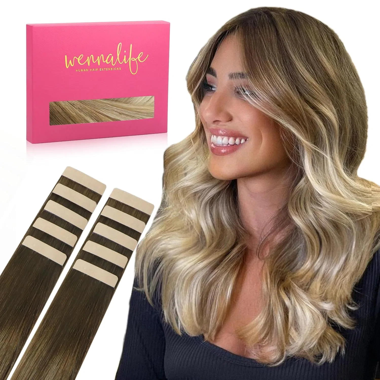 Накладные пряди на лентах «Remy Real Hair Extensions» 60 см от WENNALIFE Wennalife