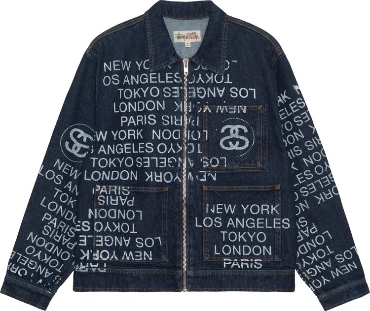 

Куртка Stussy City Link Denim Zip Work 'One Wash', синий