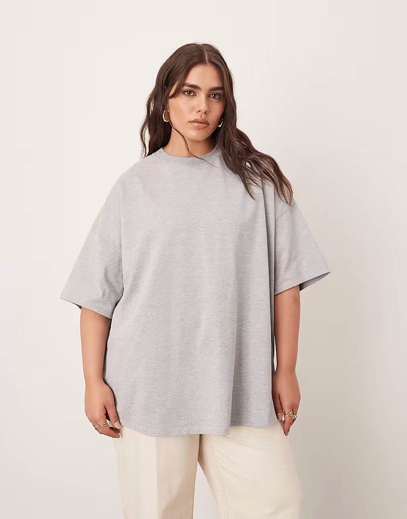 

Футболка ARRANGE Curve oversize премиум-класса из плотной ткани серого меланжевого цвета