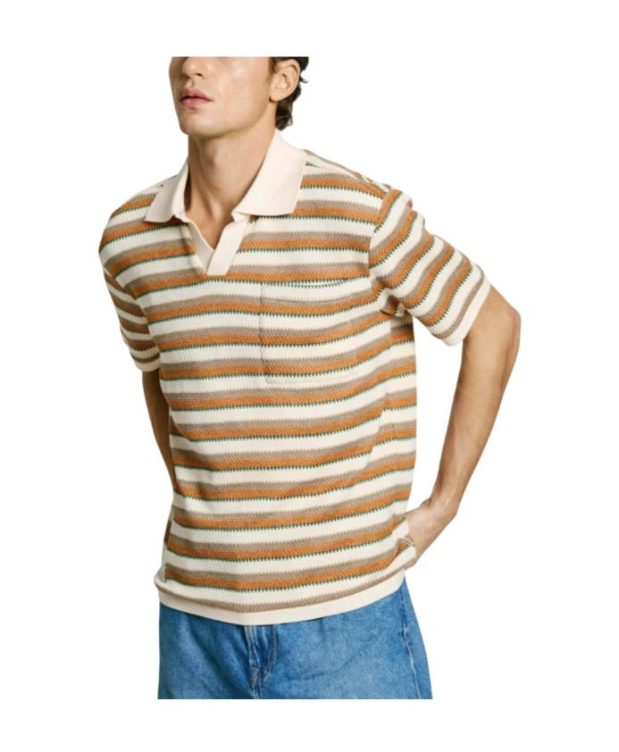 

Полосатая вязаная рубашка-поло Pepe Jeans, бежевый