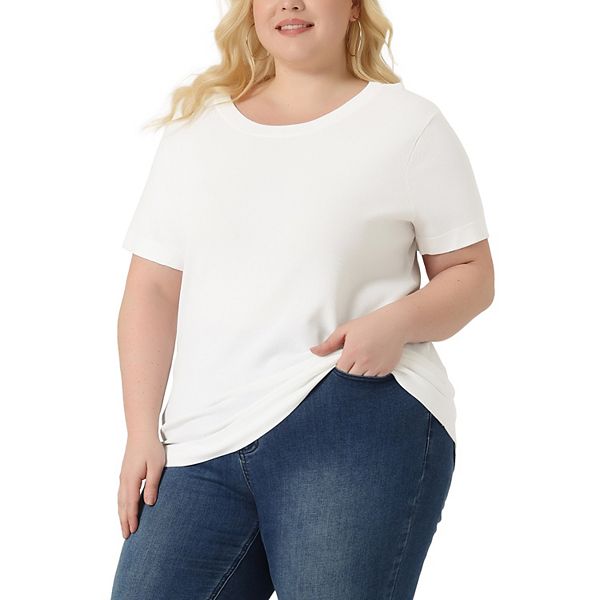 

Блузка Plus size для женщин Casual Basic с круглым вырезом и коротким рукавом Agnes Orinda, White