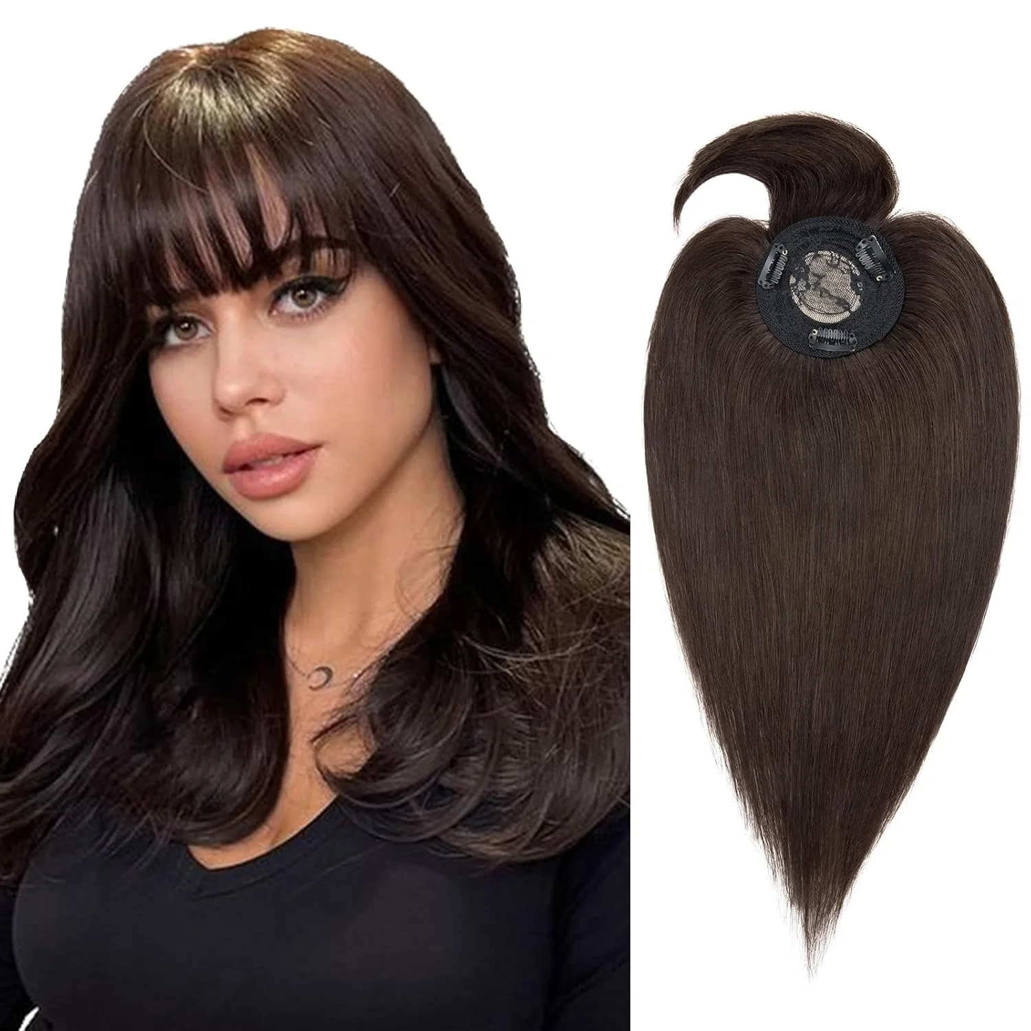 Накладка для волос Silk-co с челкой из натуральных волос 50 см Silk-Co, Dark Brown