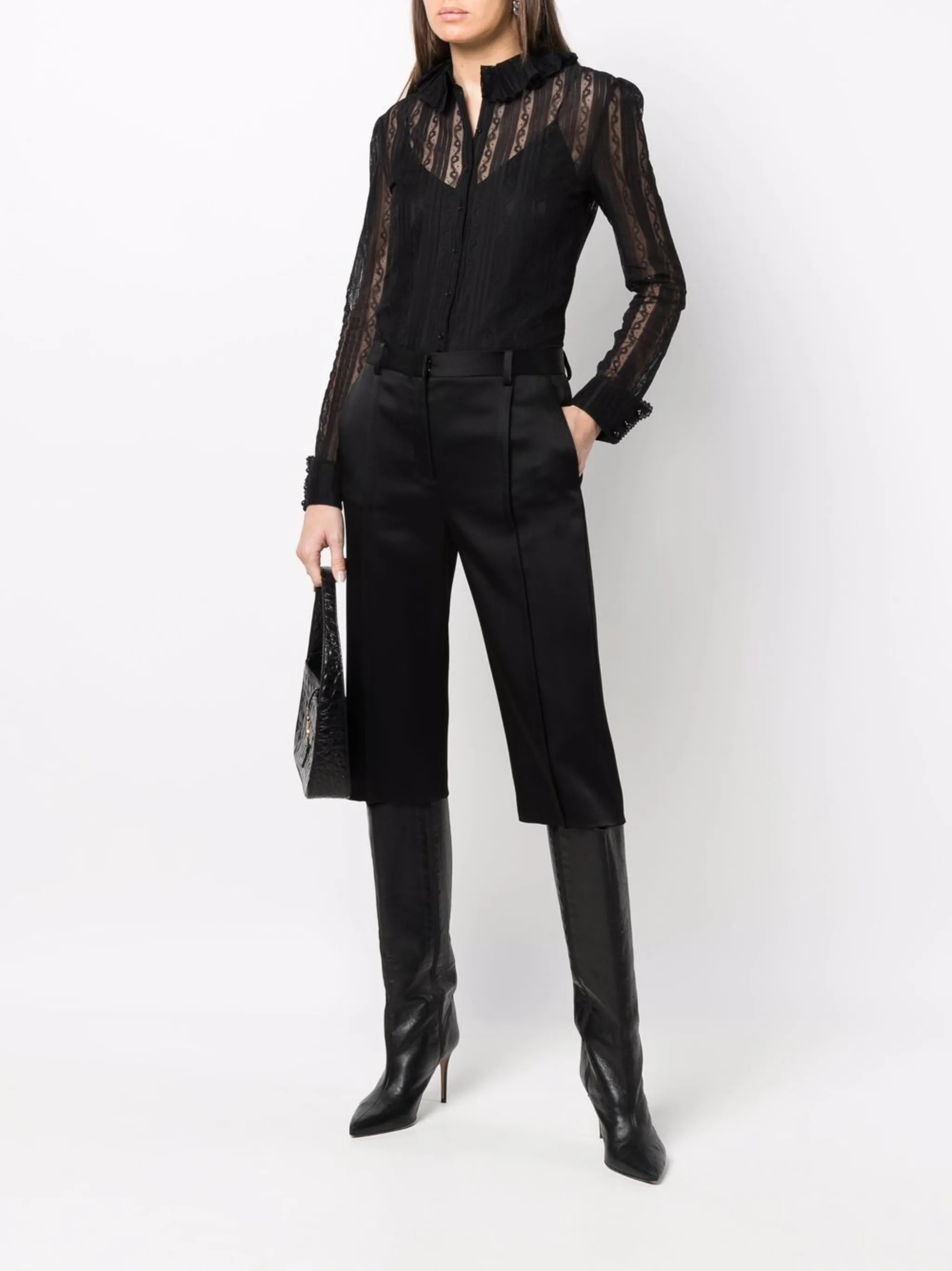 Кружевная рубашка с оборками Saint Laurent, черный — фото 2