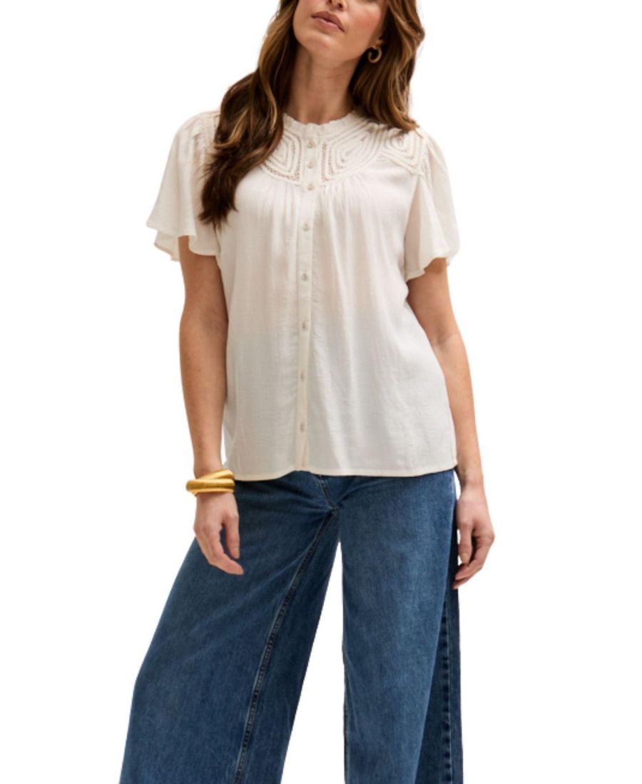 

Женская рубашка Kew с кружевной вставкой и рукавами-крылышками Lily and Lionel London, Natural