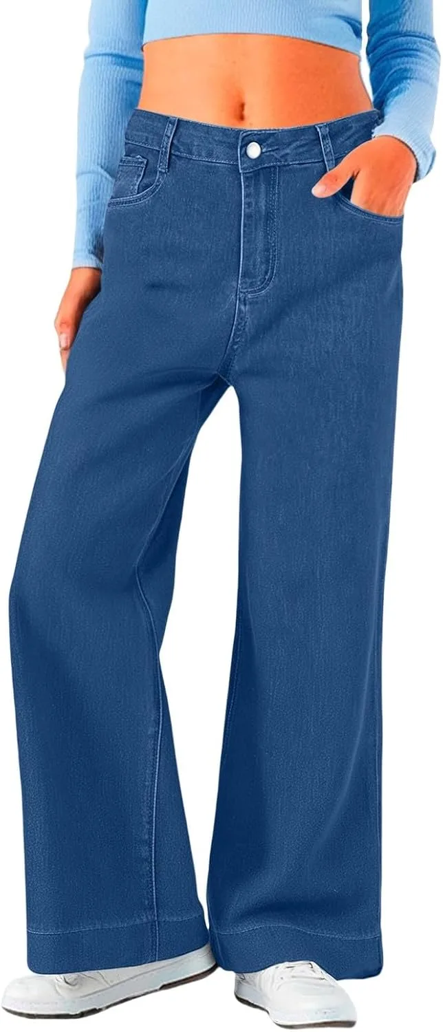 Широкие джинсы для женщин Stretchy Pull On Baggy High Waisted