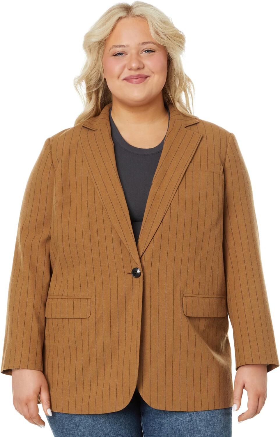 

Блейзер Madewell Plus Oversized Blazer in Pinstripe, цвет Fallen Timber