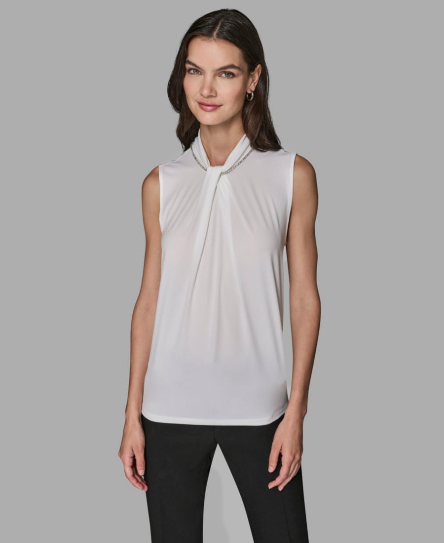 

Женская блузка без рукавов, сшитая по индивидуальному заказу KARL LAGERFELD PARIS, Soft White