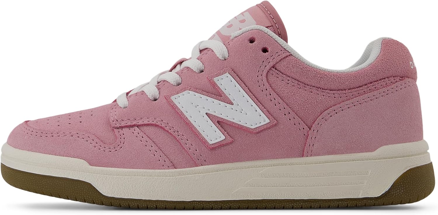 Детские кроссовки New Balance 480 V1 на шнуровке для мальчиков, белый/розовый — фото 2