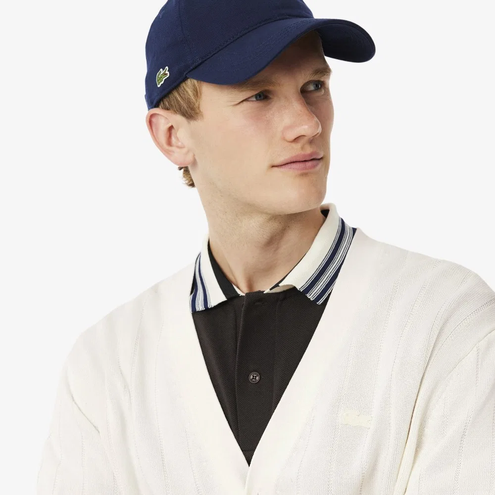 Мужской хлопковый кардиган в рубчик молочно-белый от Lacoste — фото 2
