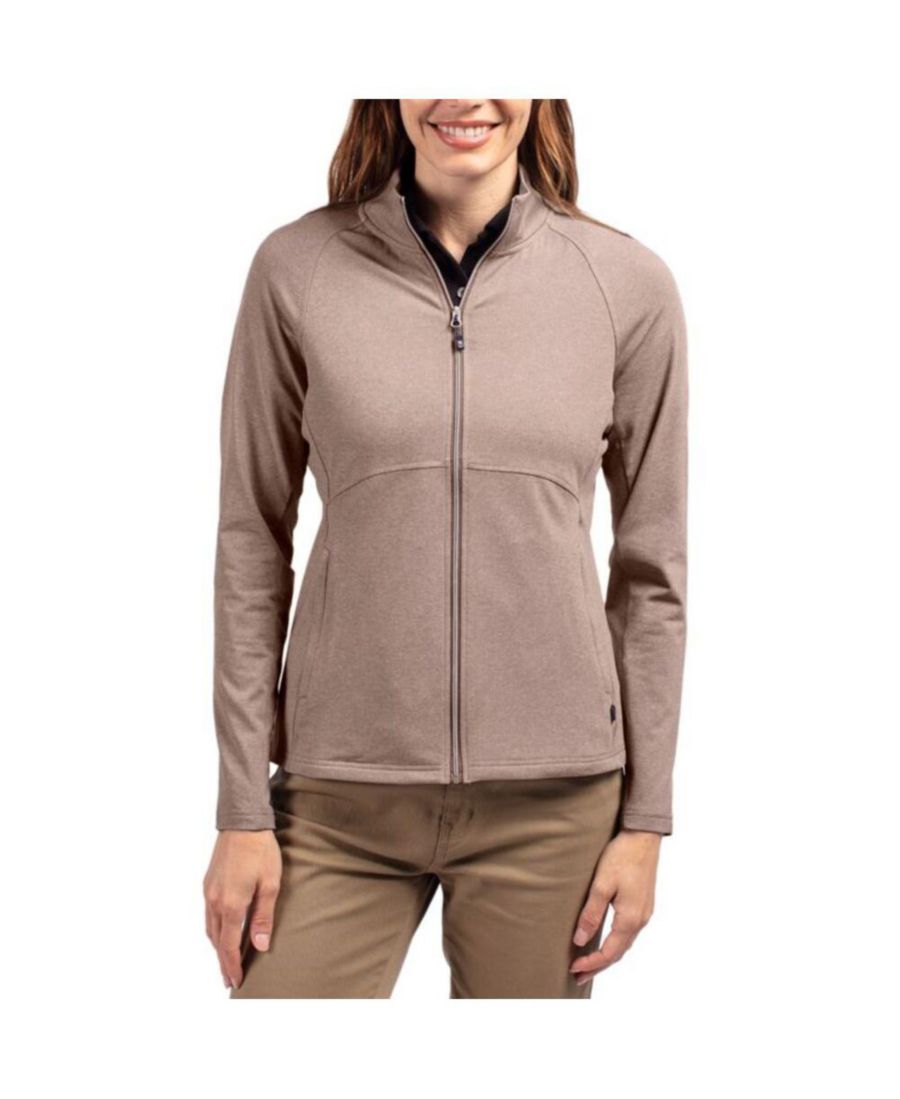 

Женская трикотажная рубашка Adapt Knit Heather с длинными рукавами и застежкой-молнией Cutter & Buck, Mushroom heather