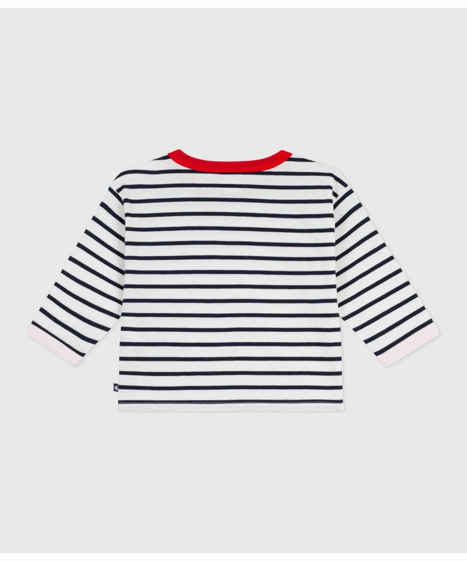 Полосатая футболка с длинными рукавами PETIT BATEAU, Off-white/Navy — фото 2