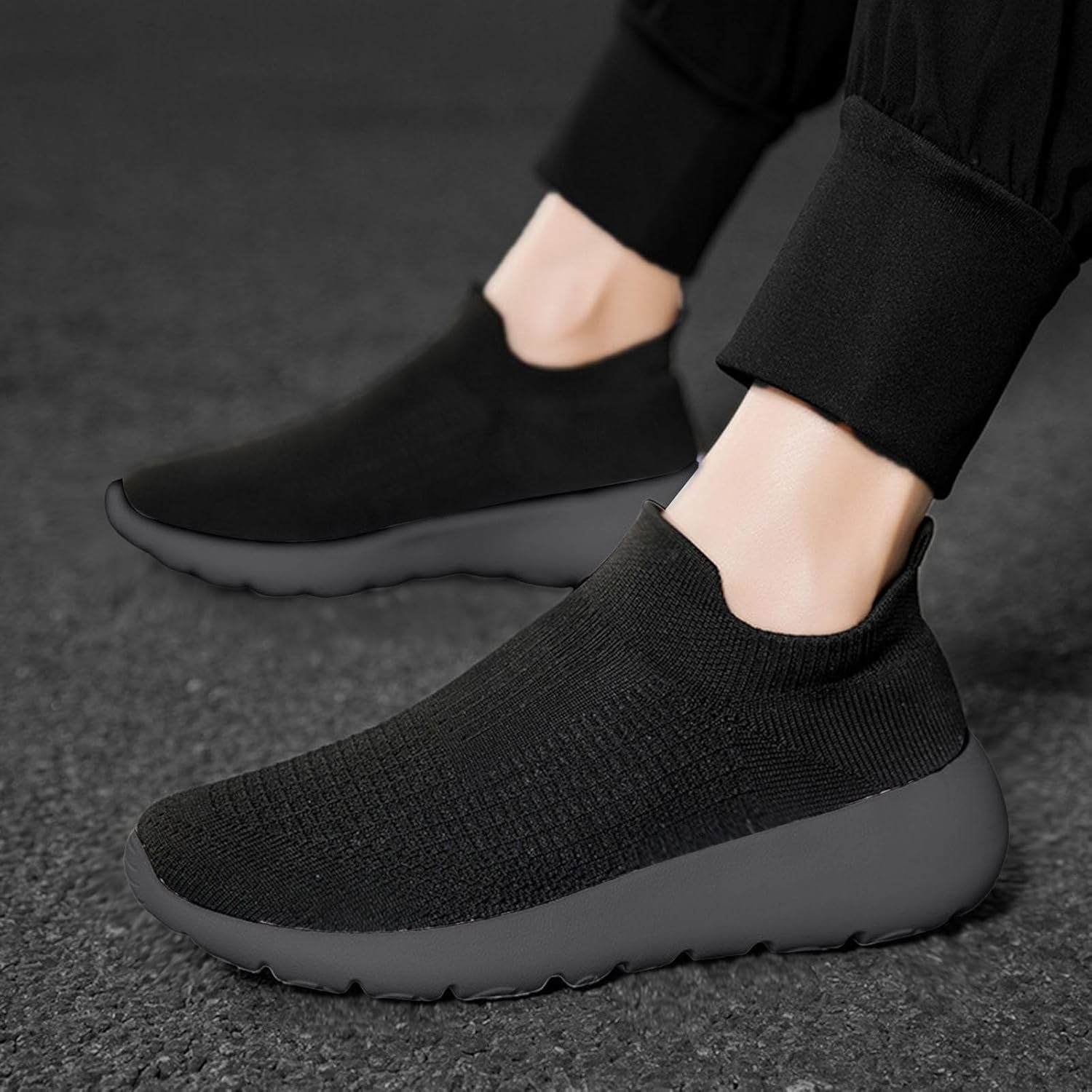 Мужские кроссовки IWIHMIV Slip On для ходьбы, тенниса и бега, легкие, дышащие, повседневные и для тренировок, черный — фото 3