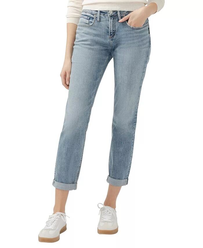 

Женские джинсы Boyfriend средней посадки Slim Leg Luxe Stretch Silver Jeans Co., синий