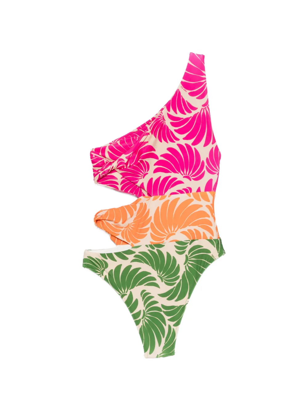 

Слитный купальник на одно плечо с цветочным принтом Farm Rio, бежевый