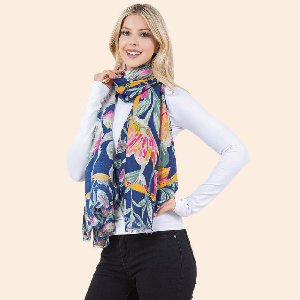 

Легкий повседневный шарф с крупным цветочным узором Truedames, синий
