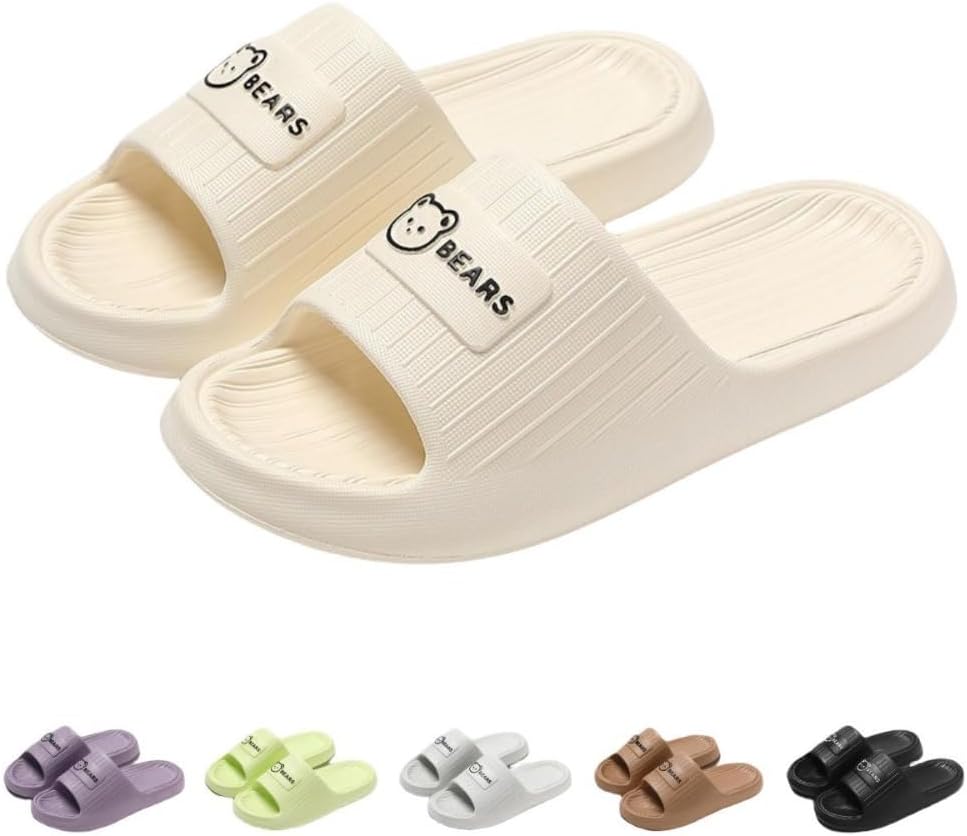 

Милые тапочки с медведем для женщин, летние, мягкие, на платформе, нескользящие, для дома и улицы, кавайные подарки для женщин и мужчин Albiva, белый