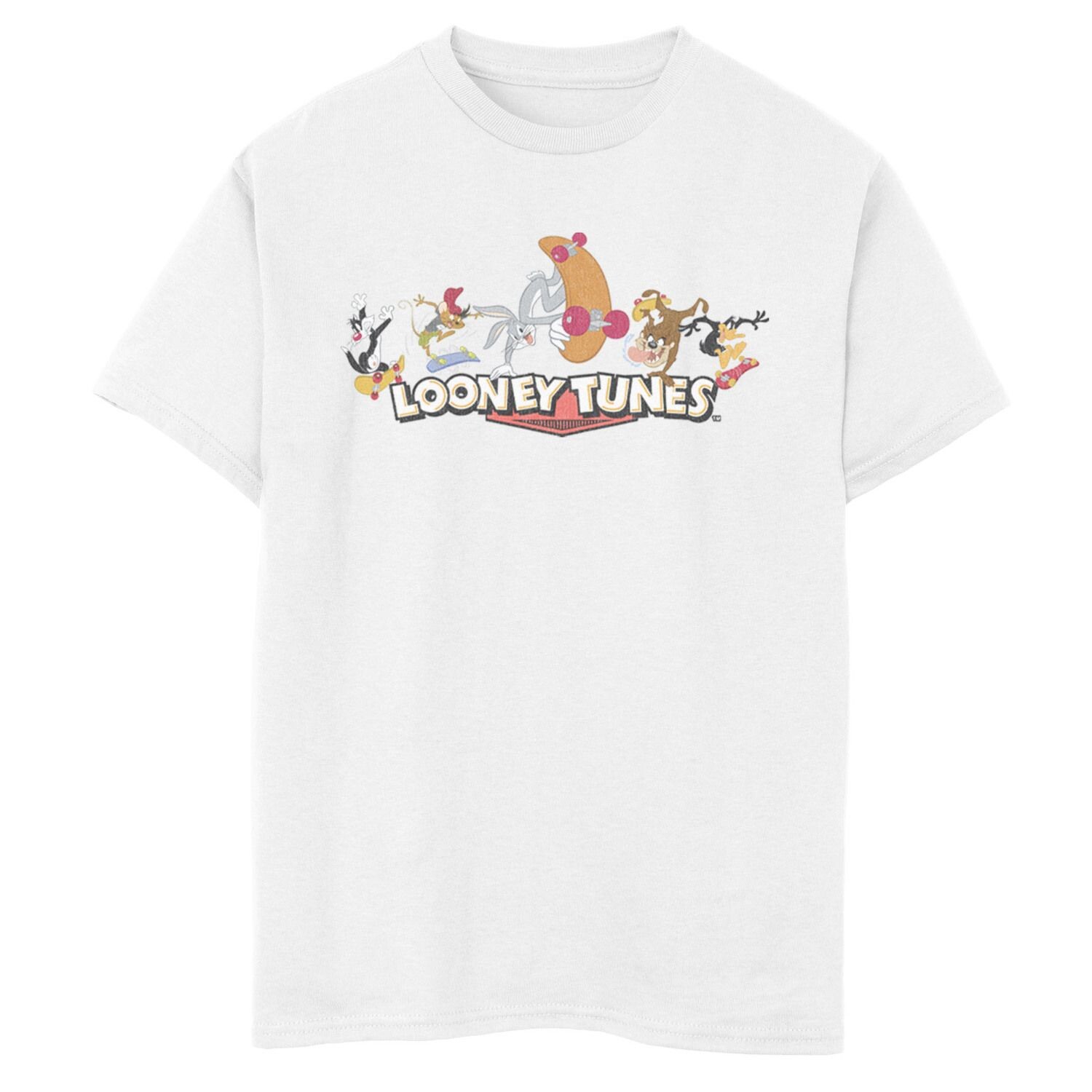 

Футболка с рисунком Looney Tunes Skate Tunes для мальчиков 8–20 лет, групповая съемка Licensed Character, белый