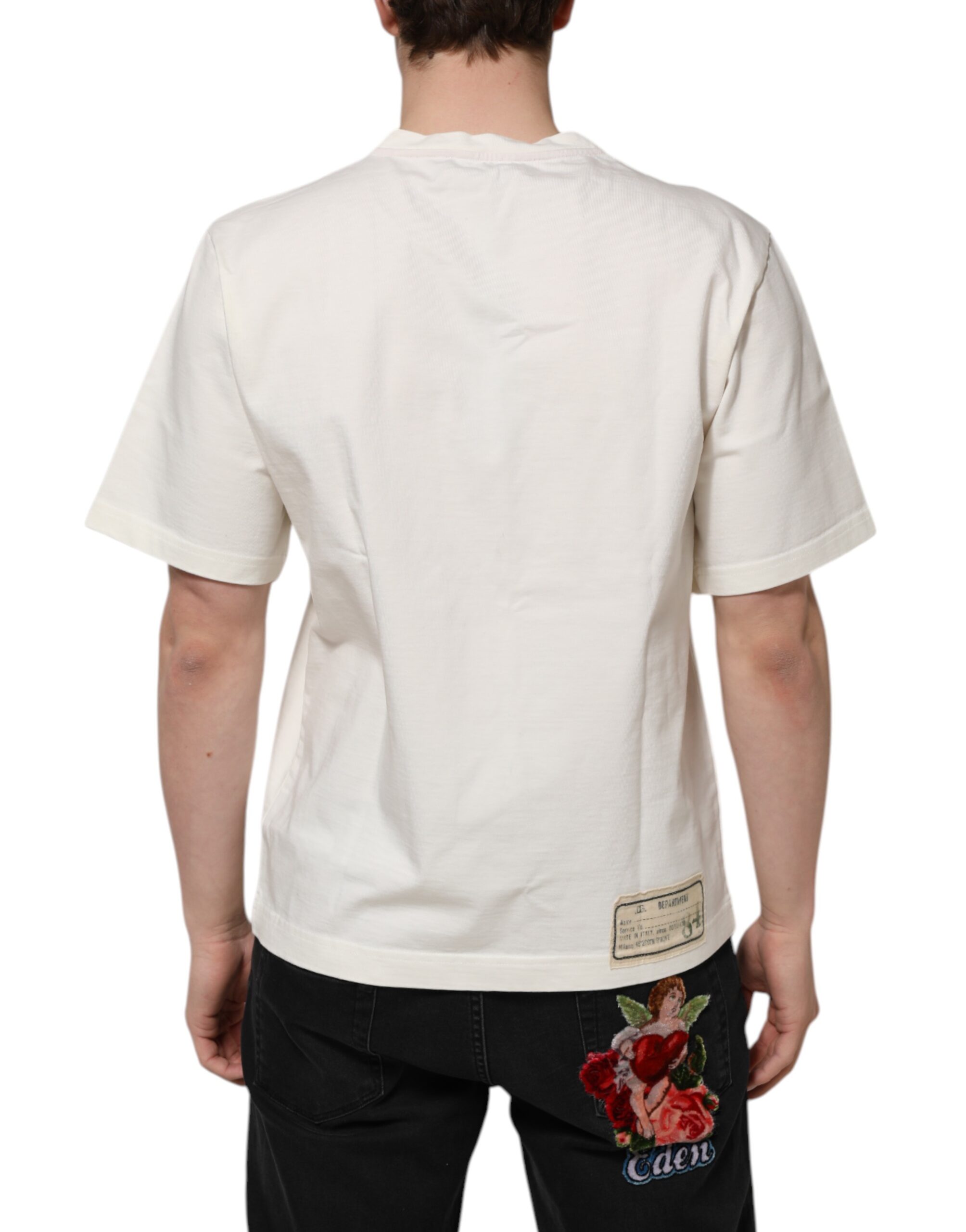 Белая мужская футболка с круглым вырезом Love Peace из хлопка Dolce & Gabbana, белый — фото 3
