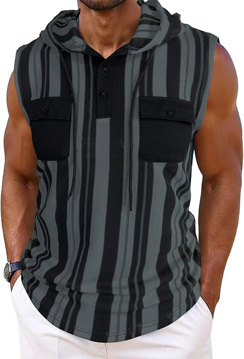 

Мужская майка-худи без рукавов Henley для тренировок