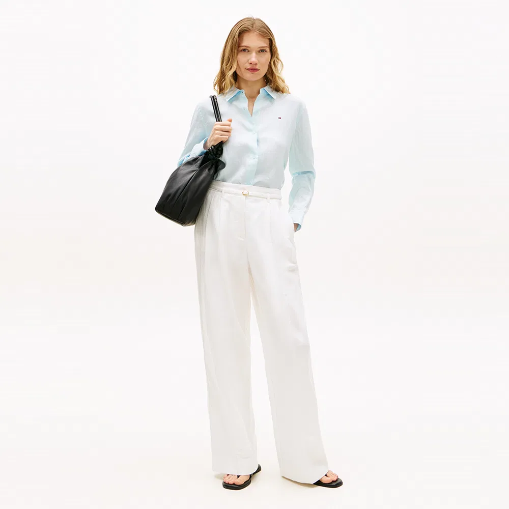 Женская базовая льняная рубашка, небесно-голубая, от Tommy Hilfiger Women — фото 2