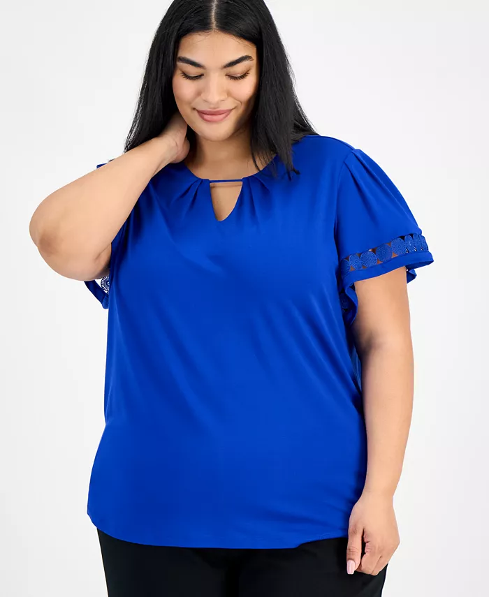

Топ с рукавами-колоколами Harmony Plus Size Anne Klein, синий