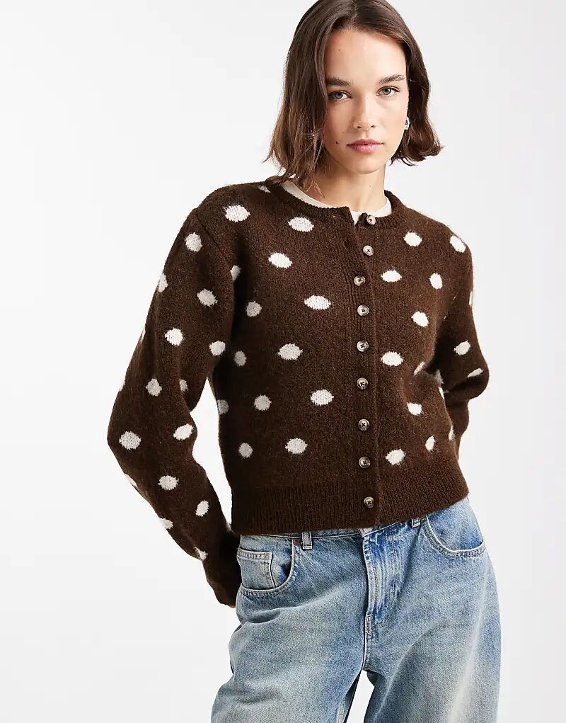 

Кардиган ASOS DESIGN аккуратного кроя в горошек коричневого цвета
