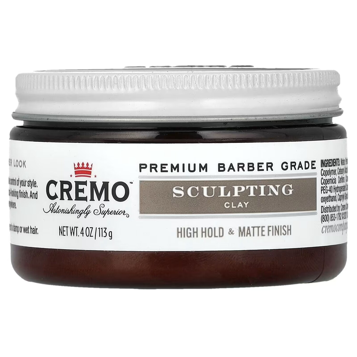 

Cremo Premium Barber Grade Скульптурная глина высокой фиксации и матового покрытия, 4 унции (113 г)