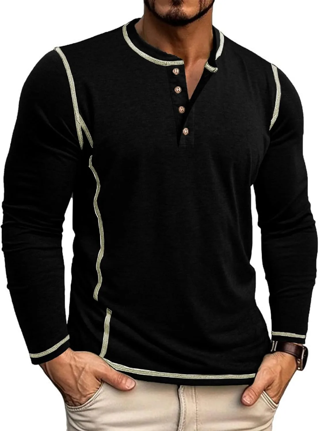 

Мужская футболка с длинным рукавом Casual Henley Button Top Lightweight Waffle FQZWONG