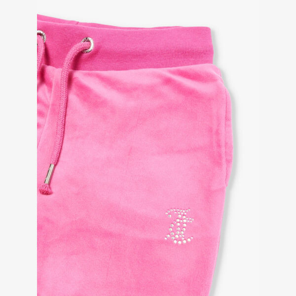 Велюровые спортивные штаны с расклешенным кроем Diamanté-Text 7-16 лет Juicy Couture, фуксия — фото 2