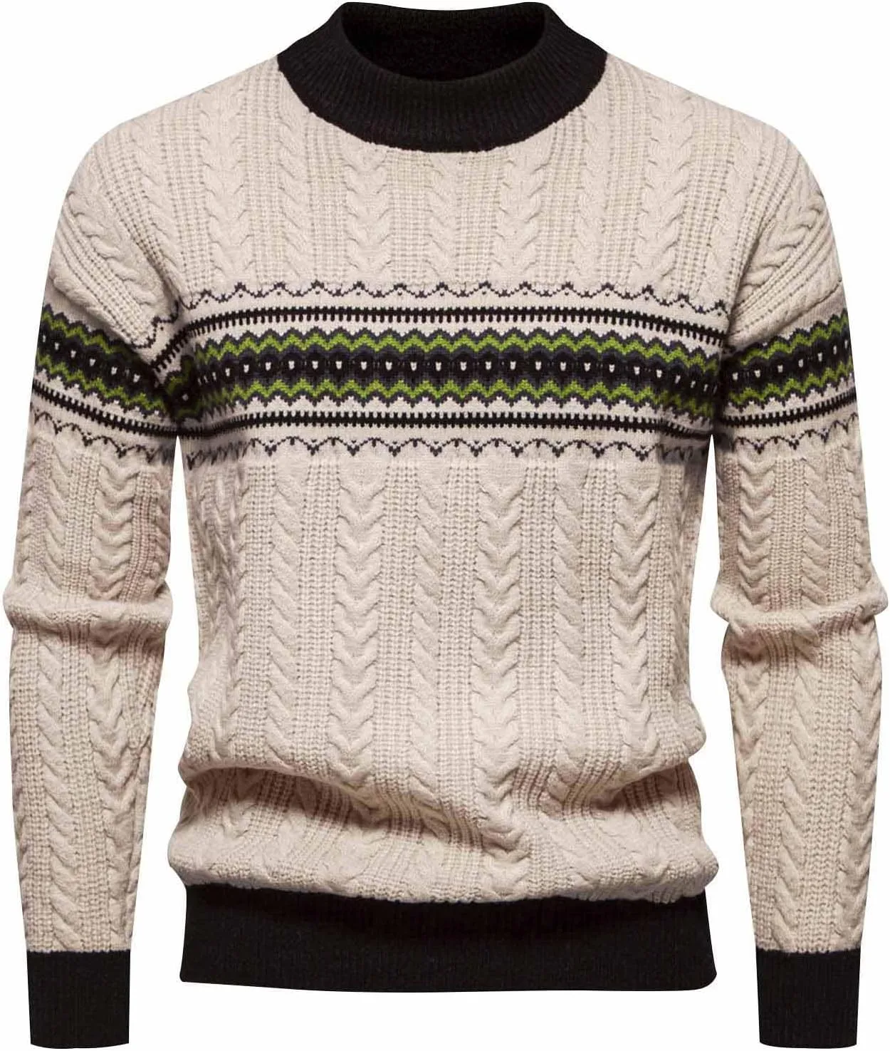 

Свитер мужской с круглым вырезом и длинным рукавом, кабельная вязка AQAYL