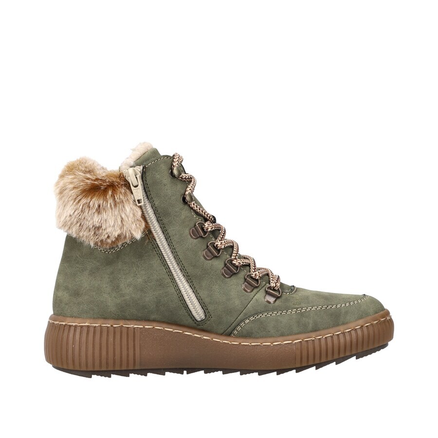 Ботинки женские Rieker Lace-Up Ankle Boots на шнуровке с мехом, зеленый — фото 2