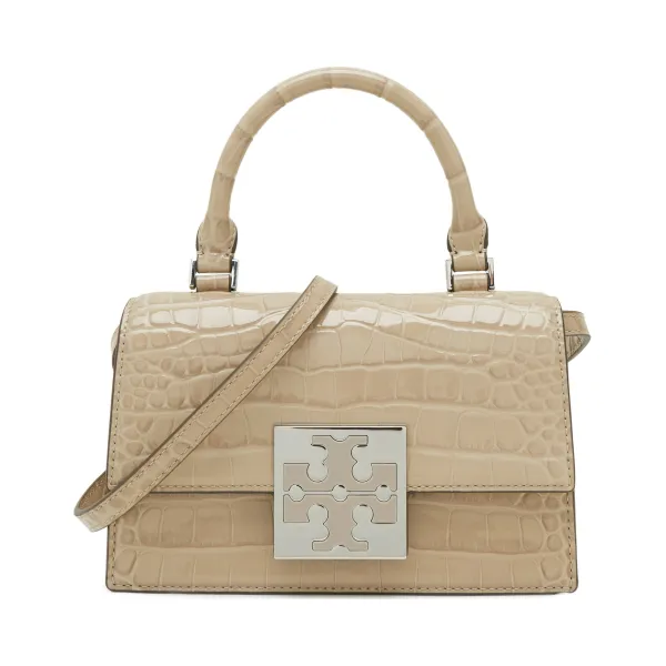 

Мини-Сумка на плечо Bon bon из кожи с тиснением под крокодила Tory Burch, бежевый