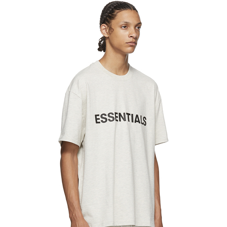 Футболка Boxy с аппликацией логотипа Fear Of God Essentials, овсяный — фото 4