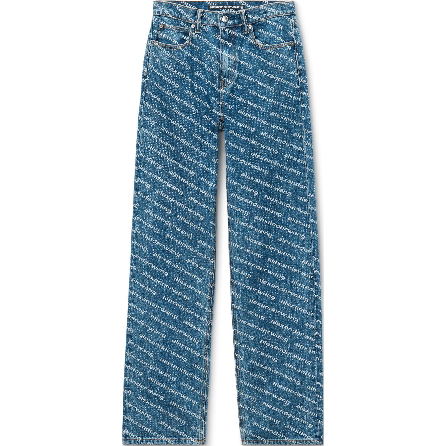 

Джинсы прямого кроя с логотипом и пайетками, средняя посадка Alexander Wang, синий