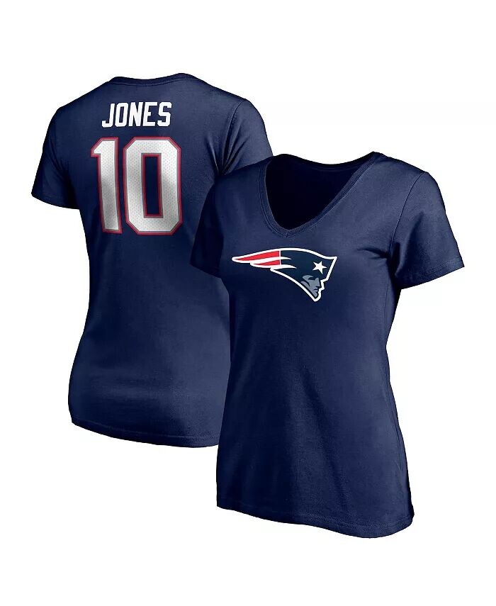 

Женская футболка Mac Jones темно-синего цвета с логотипом New England Patriots, значок игрока, имя, номер, футболка с v-образным вырезом Fanatics