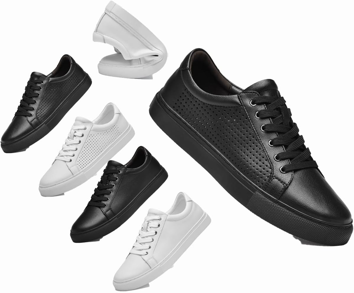 

Мужские кроссовки - стильные кожаные туфли с скрытой стелькой, дышащие, легкие, противоскользящие для работы, прогулок и вождения Generic, черный