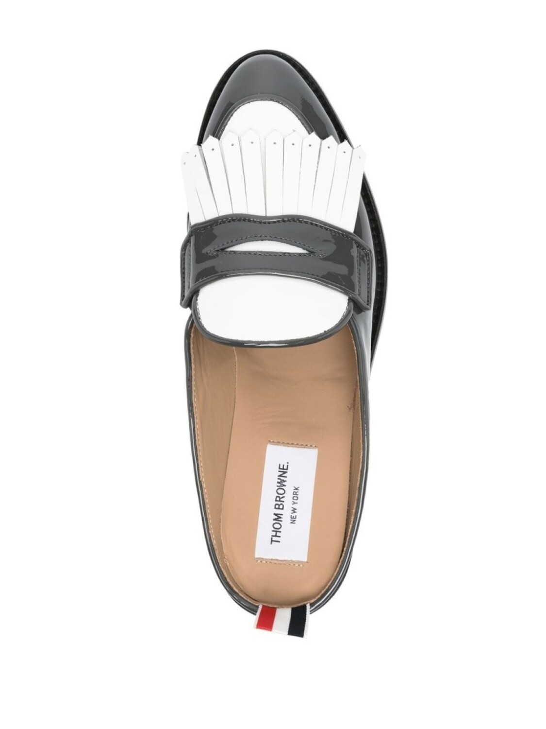 Thom Browne fringe-detail patent-leather mule loafers, серый — фото 4