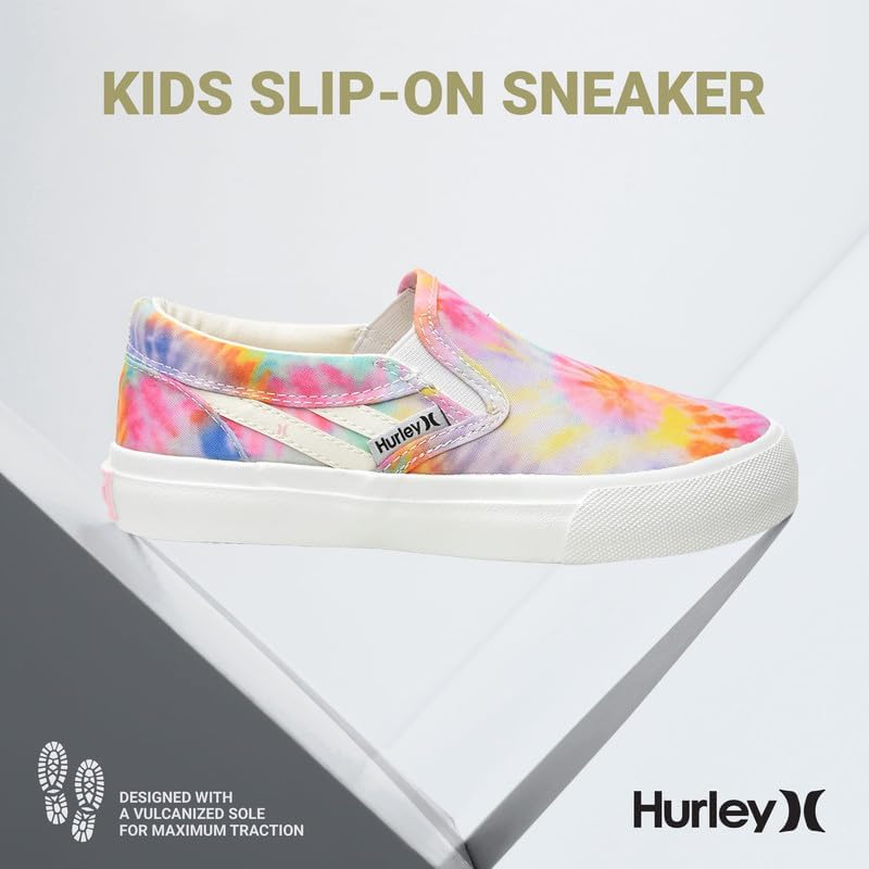 Детские слипоны Hurley из холщовой ткани - низкие кеды для скейтбординга для детей, спортивная обувь для мальчиков и девочек, повседневные кроссовки, Tie Dye — фото 2
