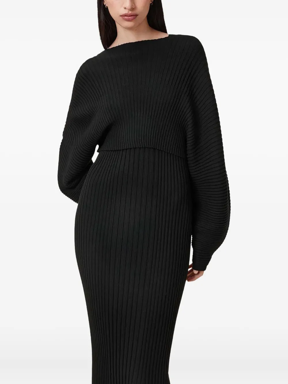 

Платье миди Minori в рубчик AllSaints, черный