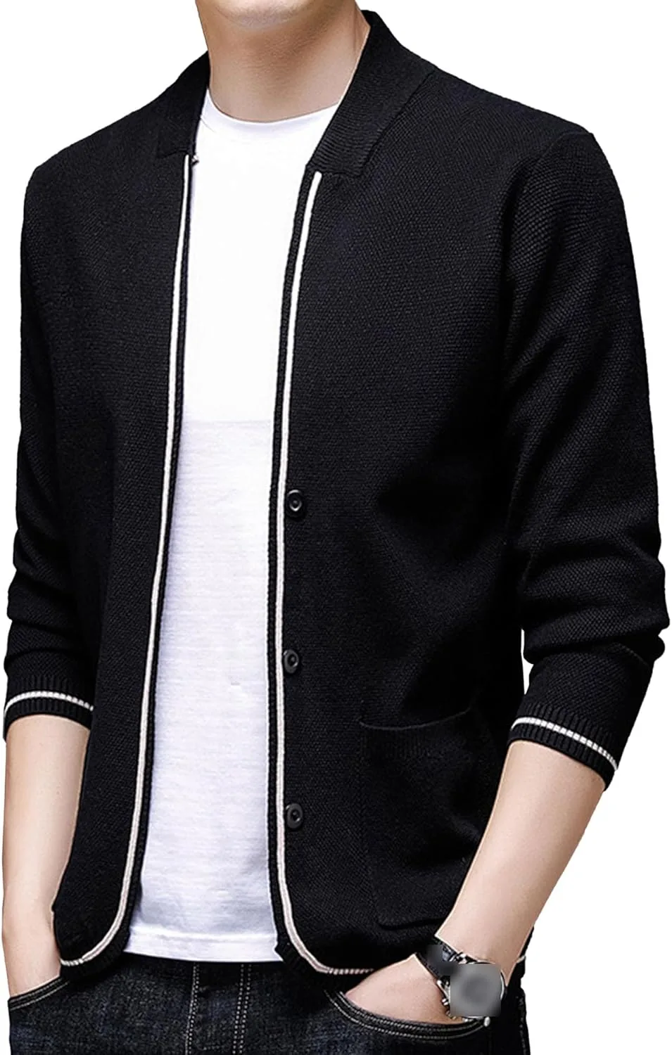 

Мужской кардиган с пуговицами и кабельной вязкой SAOJEYI-DG