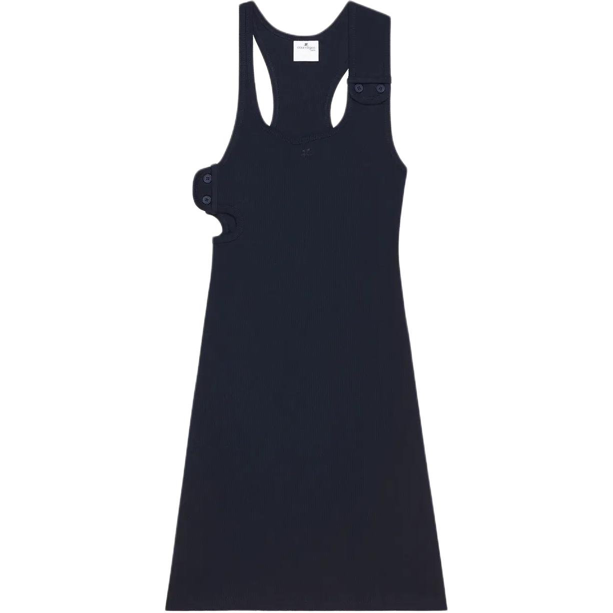 

Courrèges 90'S платье мини с ажурными деталями и рубчиком COURREGES, темно-синий