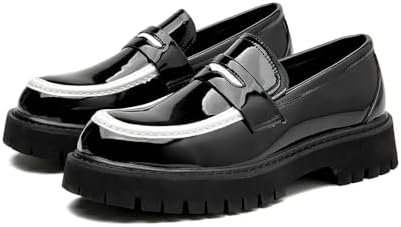 

Мужские кожаные лоферы на платформе с пенни-деталями, круглым носком, без шнурков, с противоскользящей подошвой для работы, бизнеса и повседневной носки Ryvz Tynx, белый/черный