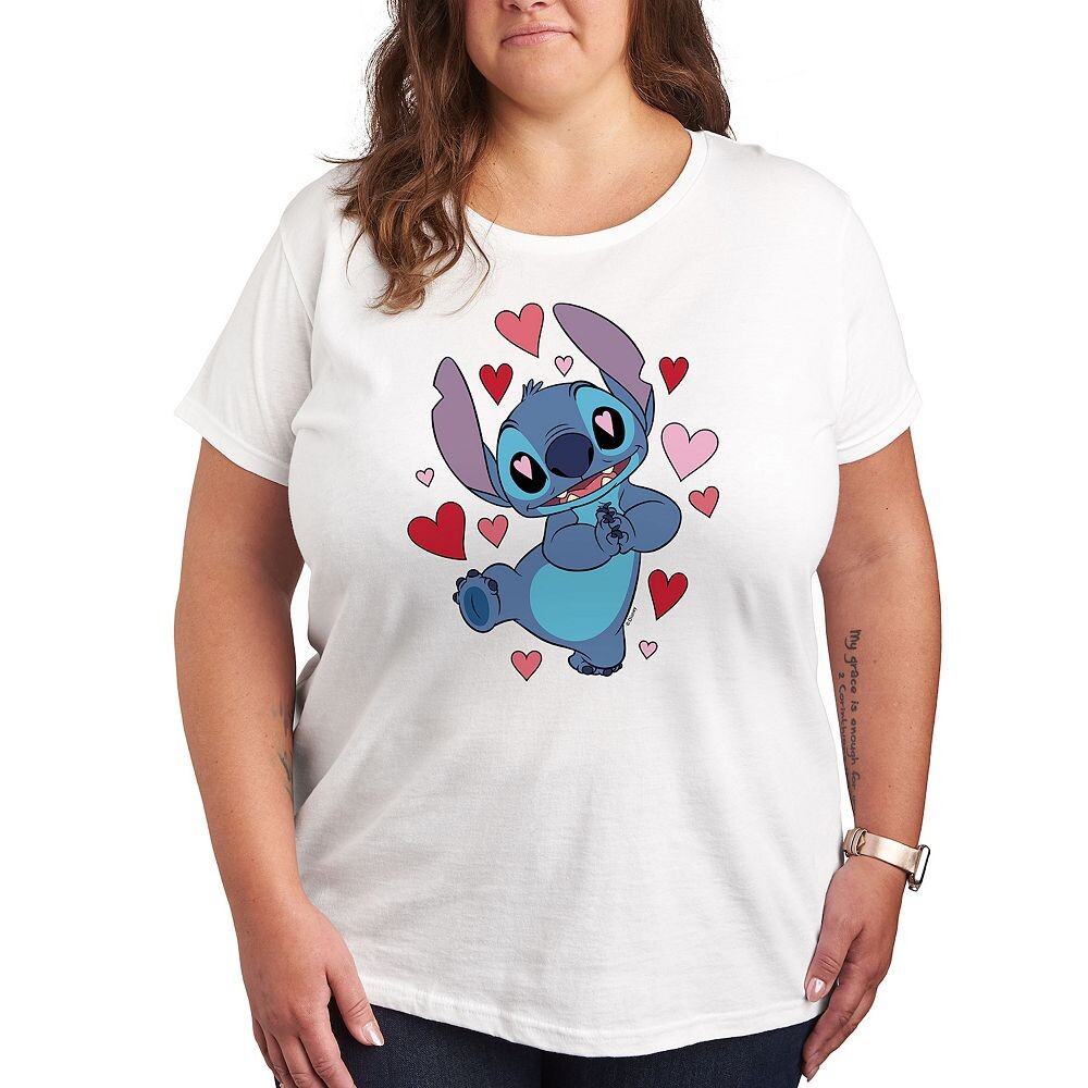 

Футболка Disney's Lilo & Stitch Plus с рисунком в виде сердечек и глаз, белый