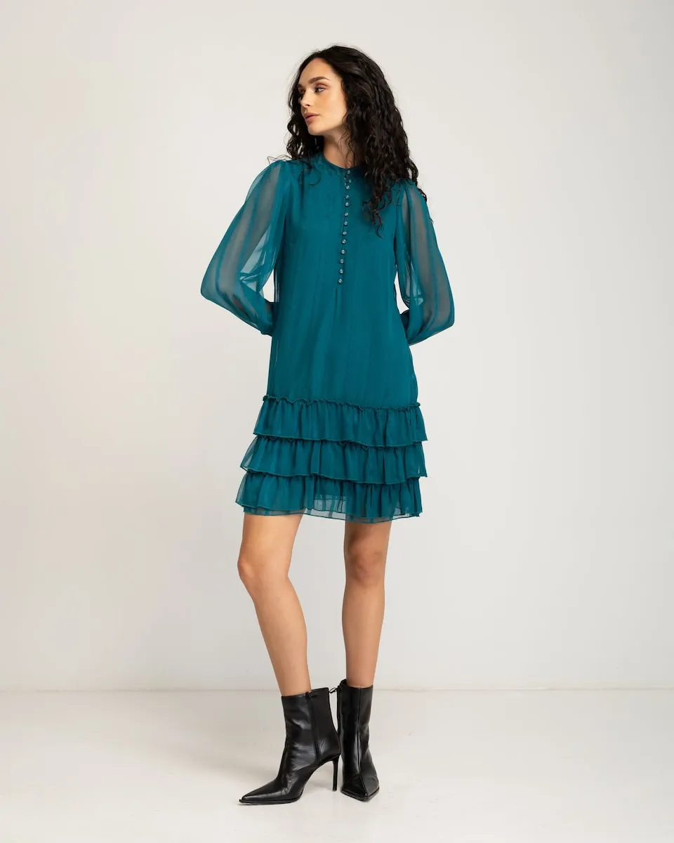 

Короткое бирюзовое платье с подолом, украшенным оборками Niza, бирюзовый