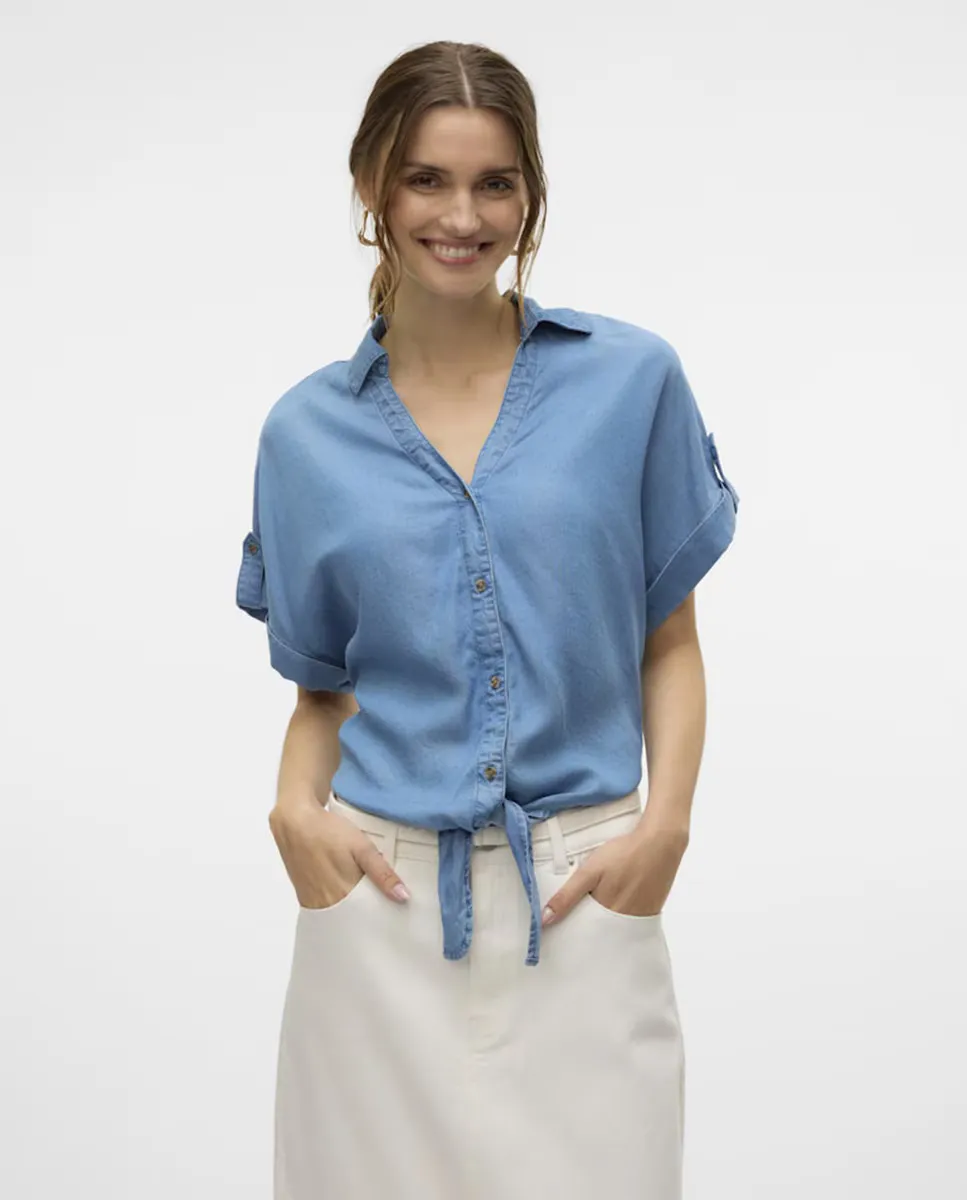 

Женская рубашка из тенселя с бантом Vero Moda, синий