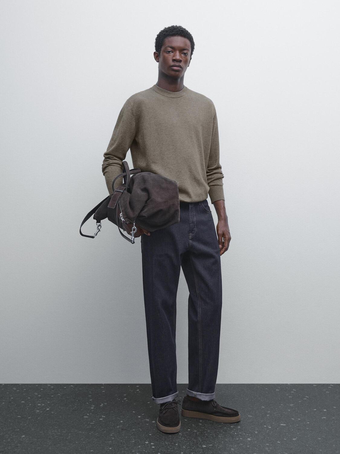 

Вязаный свитер с круглым вырезом Massimo Dutti, Dark Khaki