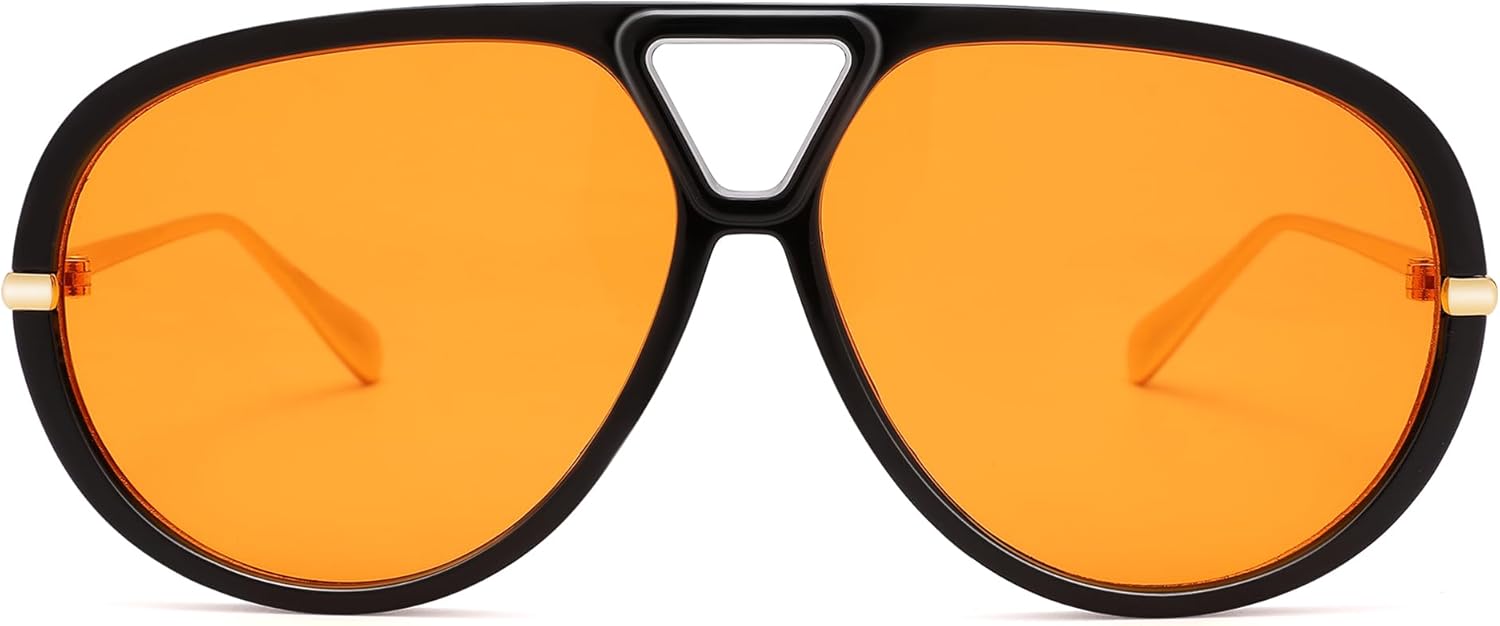 

Ретро-солнцезащитные очки-авиаторы большого размера для женщин и мужчин, модные круглые солнцезащитные очки в винтажном стиле с защитой от УФ-излучения DYSAKER, Black/Orange