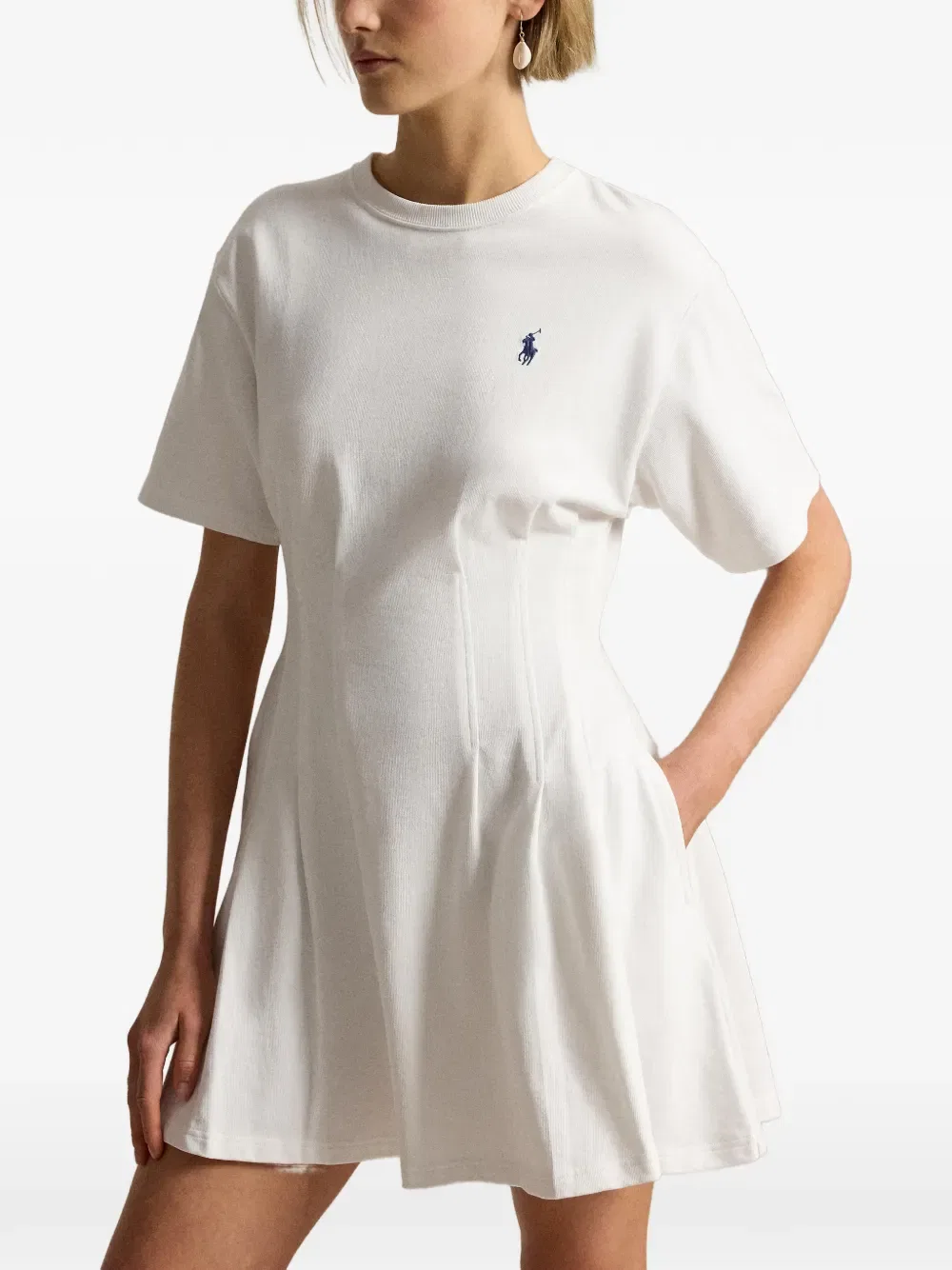 Платье из плиссированного хлопкового трикотажа Polo Ralph Lauren, белый — фото 4